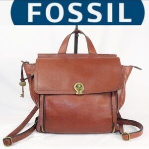 Fossil AMELIA Mahogany Brown Leather Convertible Shoulder Bag/Backpack